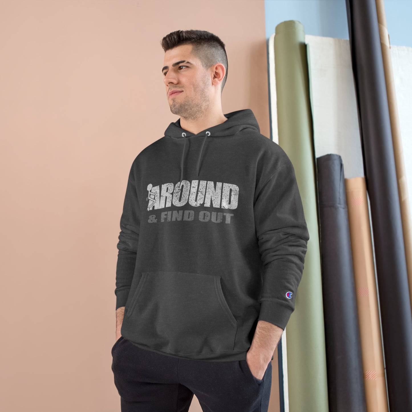 F#*k around and find out Champion Hoodie - Charcoal Heather / S - Charcoal Heather / M - Charcoal Heather / L - Charcoal Heather / XL - Charcoal Heather / 2XL