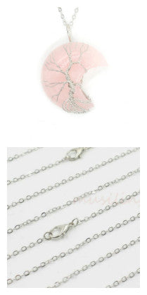 Natural Crystal Moon Pendant - Pink necklace chain