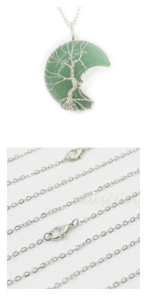 Natural Crystal Moon Pendant - Green necklace chain