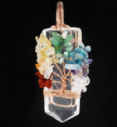Crystal Column Tree Of Life Winding Pendant Necklace - Clear