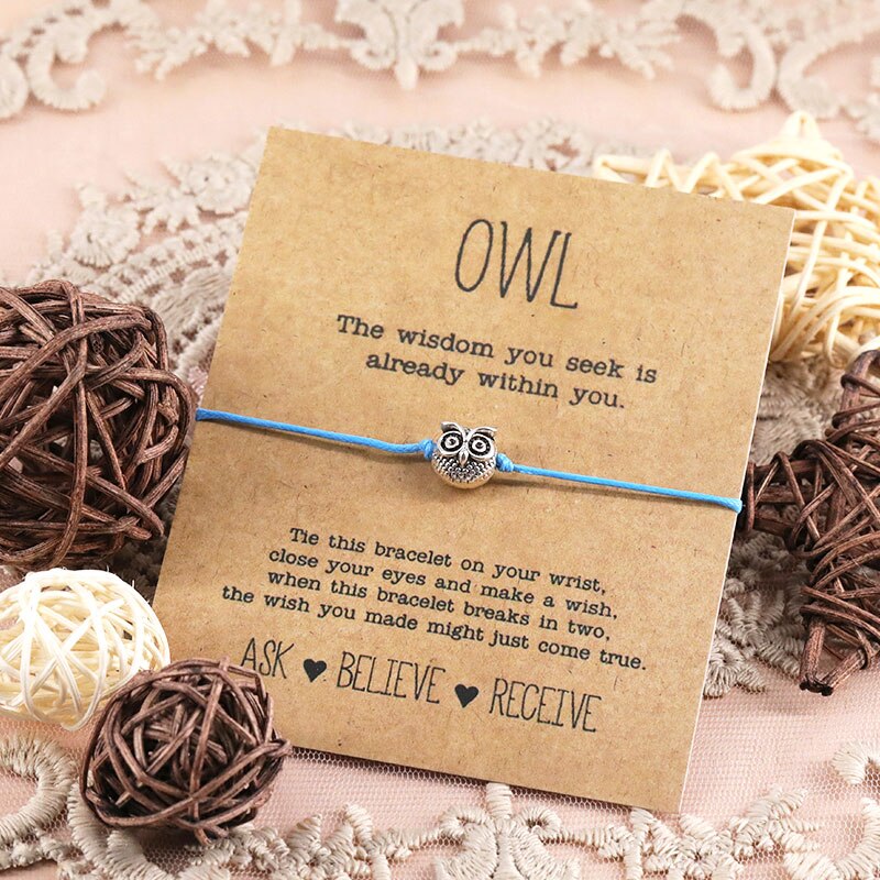 Vintage Owl Wish Bracelet Lucky Alloy Owl Pendant Jewelry Adjustable Wish Bracelet for Women Men Friendship Inspirational Gift