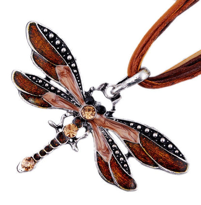 SUMENG New ParagraphWomen Crystal Dragonfly Ribbon Casual Pendant Necklace For Women Ewelry 2023 Gifts - Brown