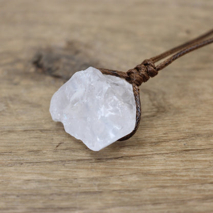 Healing Reiki Raw Stone Mineral Pendants Necklace,Natural Crystal Fluorite Rose Quartzs Tourmaline Agates Apatite Jewelry,QC3014 - White Crystal