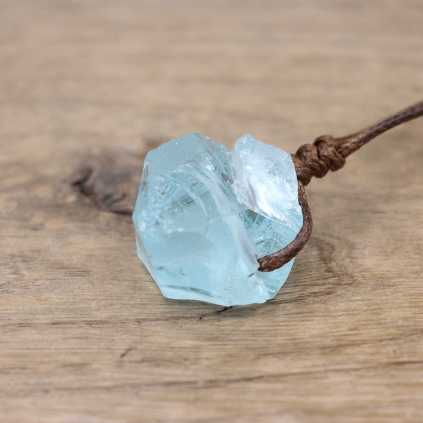 Healing Reiki Raw Stone Mineral Pendants Necklace,Natural Crystal Fluorite Rose Quartzs Tourmaline Agates Apatite Jewelry,QC3014 - Blue Crystal