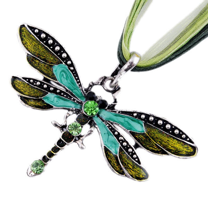 SUMENG New ParagraphWomen Crystal Dragonfly Ribbon Casual Pendant Necklace For Women Ewelry 2023 Gifts - Green