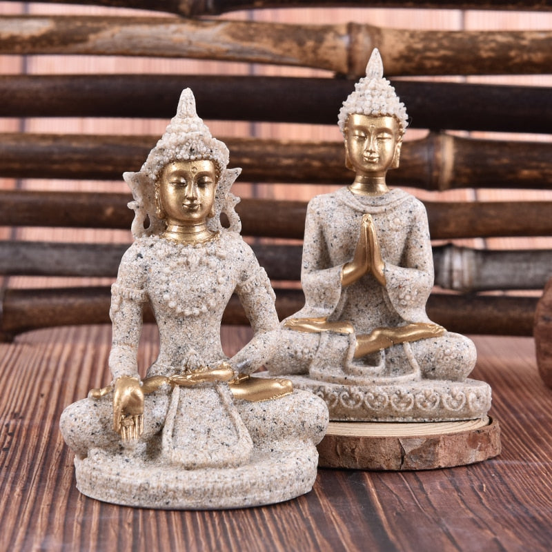 Buddha Statues Sandstone Thailand Buddha Sculpture Fengshui Figurine Home Decor Resin Sitting  Miniature Home Decor Hot