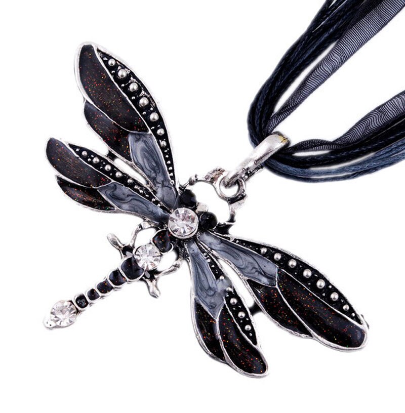 SUMENG New ParagraphWomen Crystal Dragonfly Ribbon Casual Pendant Necklace For Women Ewelry 2023 Gifts - Black