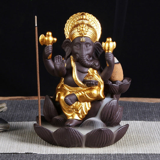 Purple Sand Elephant Head God Ganesha Backflow Incense Burner Buddha Thai Indian Buddhism Shiva And Parvati Of Son Home Decor