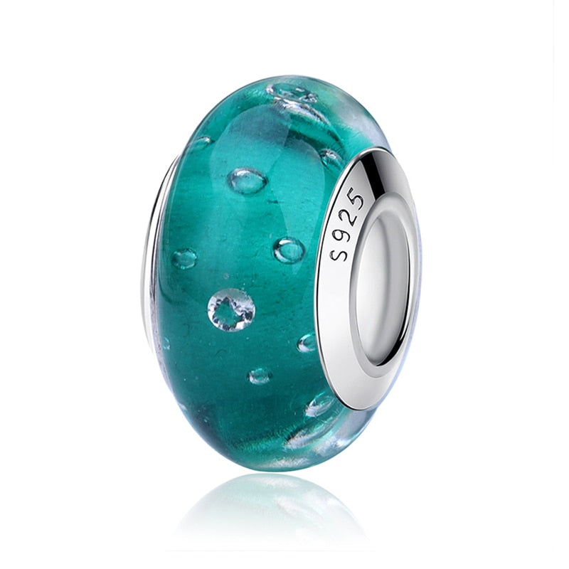 2023 New Original 100% 925 Sterling Silver Glass Bead Wood Stone Murano Flower Charms Fit Pandora Bracelet DIY Women Jewelry - LSM079