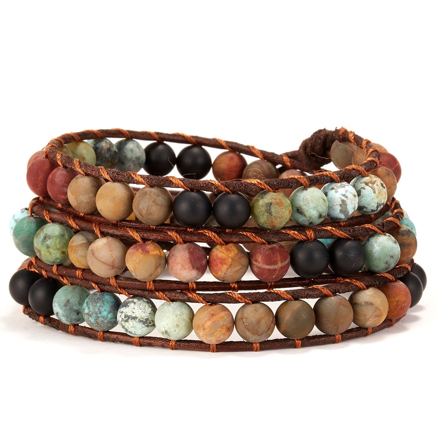 New Fashion Mixed Color Natural Stone Bracelet For Women Men Chakra Heart Wrap Leather Chain Bracelet&Bangle Charm Jewelry - BR18Y0558 / Adjustable
