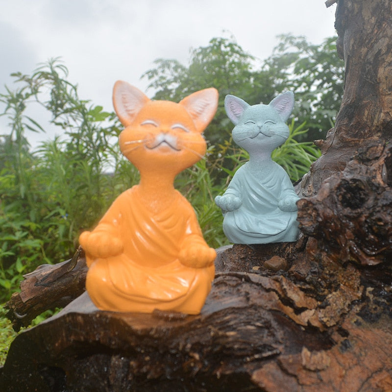 Whimsical Black Buddha Cat Figurine Meditation Yoga Collectible Happy Cat Decor Art Sculptures Outdoor Garden Statues Figurines
