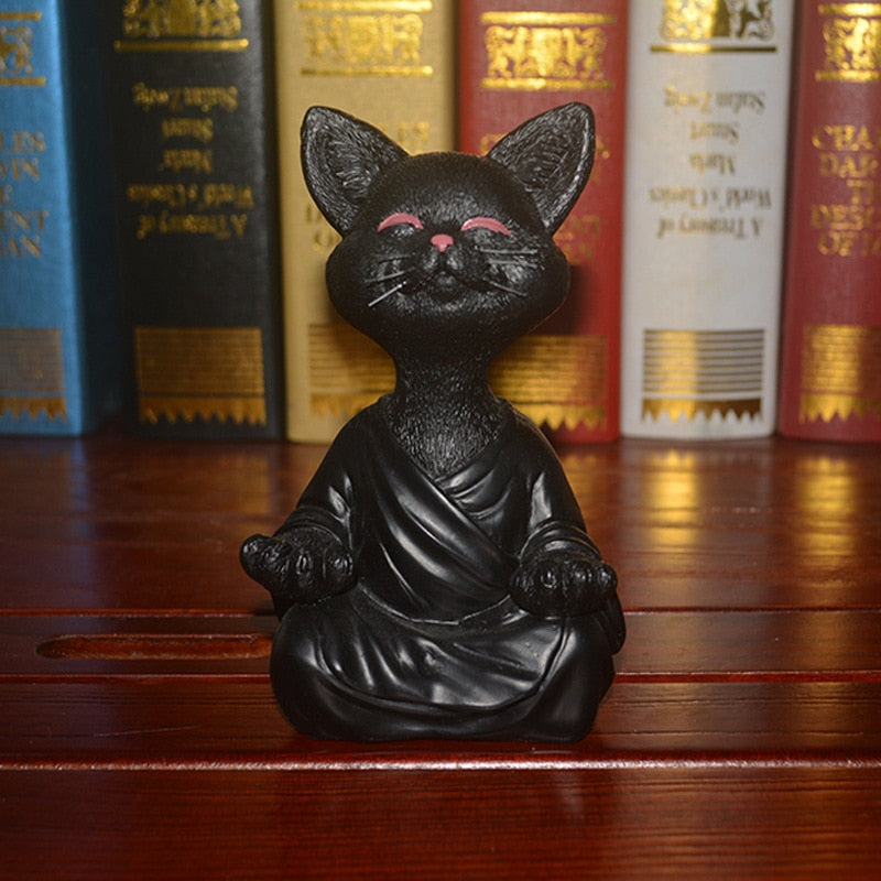 Whimsical Black Buddha Cat Figurine Meditation Yoga Collectible Happy Cat Decor Art Sculptures Outdoor Garden Statues Figurines