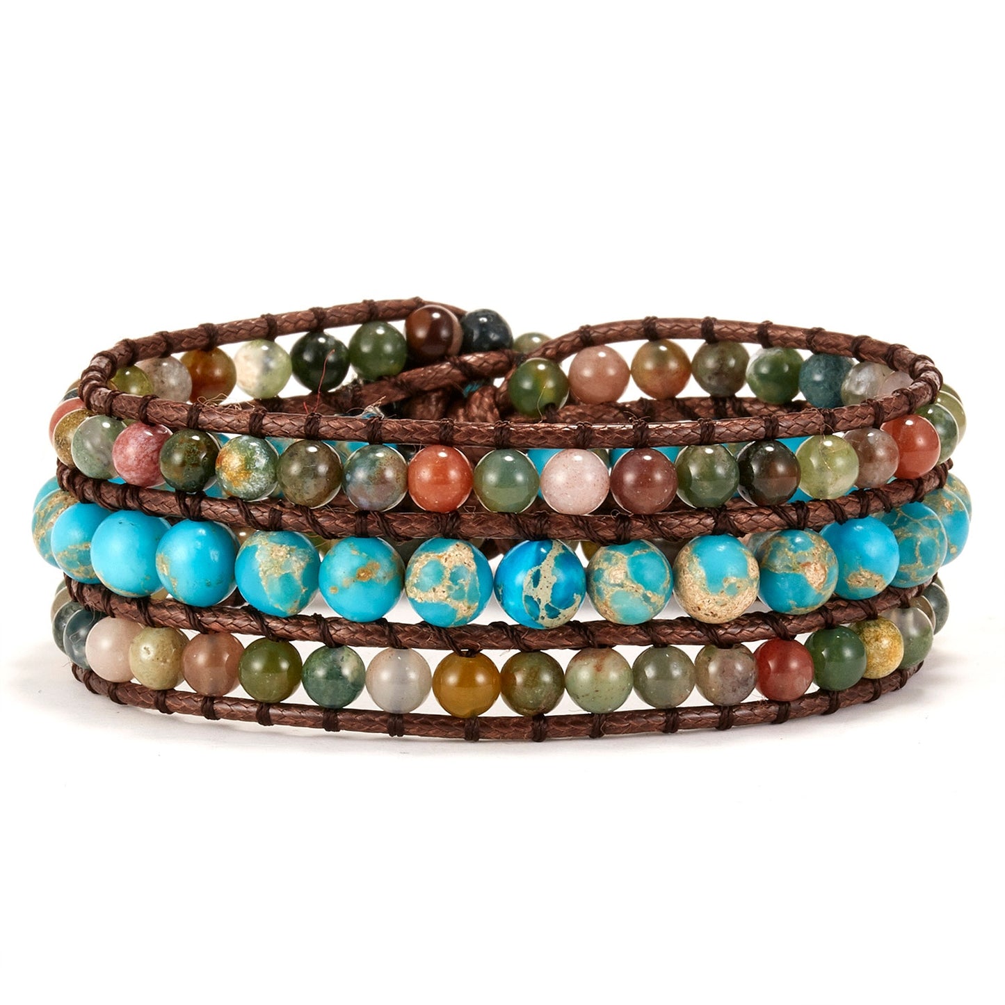 New Fashion Mixed Color Natural Stone Bracelet For Women Men Chakra Heart Wrap Leather Chain Bracelet&Bangle Charm Jewelry - BR18Y0556 / Adjustable