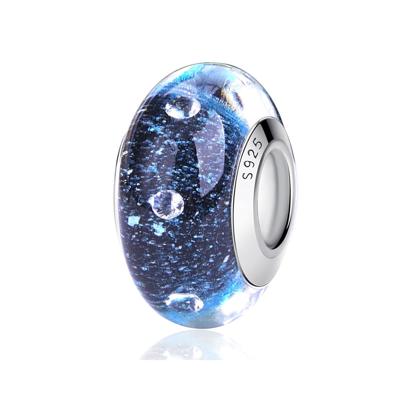 2023 New Original 100% 925 Sterling Silver Glass Bead Wood Stone Murano Flower Charms Fit Pandora Bracelet DIY Women Jewelry - LSM009