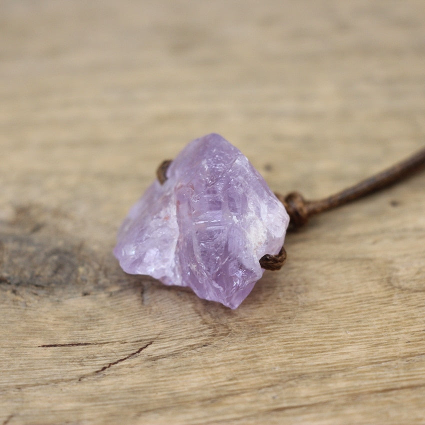 Healing Reiki Raw Stone Mineral Pendants Necklace,Natural Crystal Fluorite Rose Quartzs Tourmaline Agates Apatite Jewelry,QC3014 - Amethyst