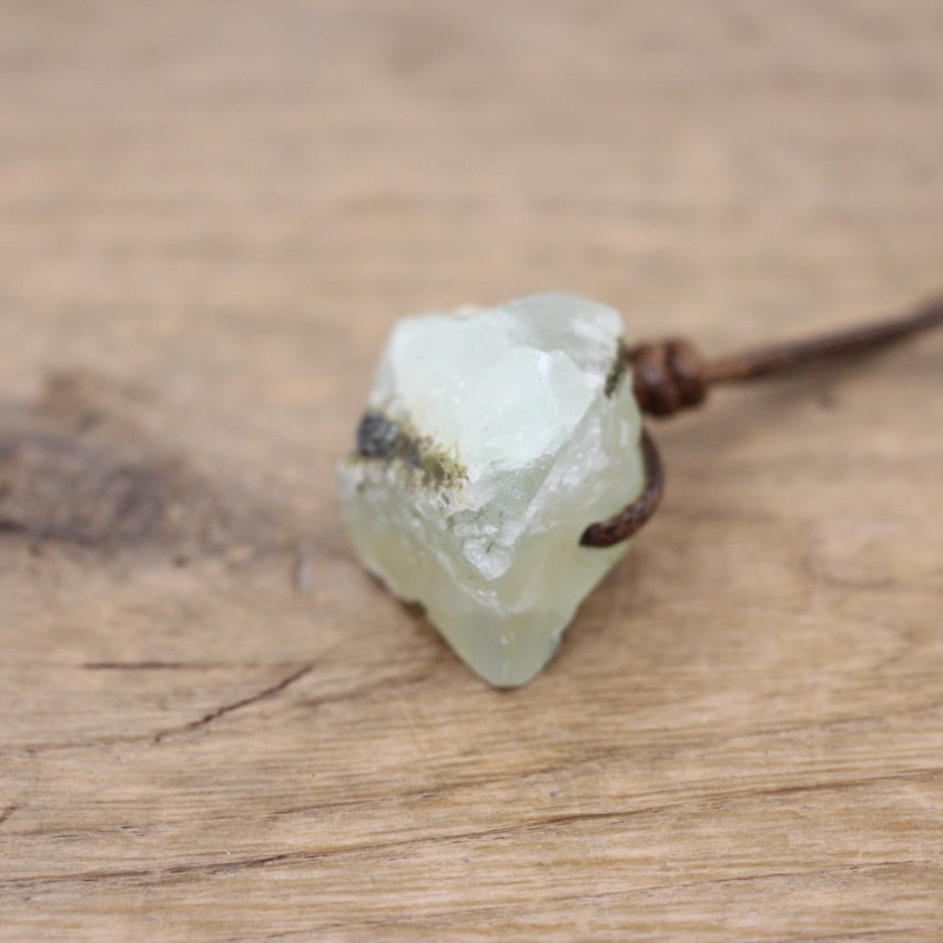 Healing Reiki Raw Stone Mineral Pendants Necklace,Natural Crystal Fluorite Rose Quartzs Tourmaline Agates Apatite Jewelry,QC3014 - Prehnite