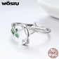 WOSTU Authentic 925 Sterling Silver Hummingbird & Leaves Ring For Women Nature Style S925 Silver Jewelry Gift CQR323
