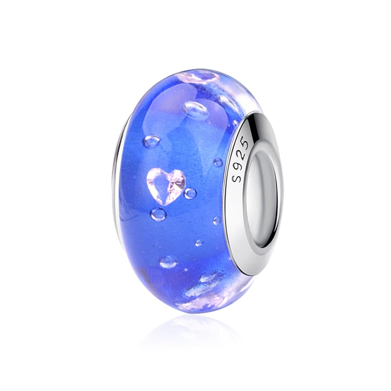 2023 New Original 100% 925 Sterling Silver Glass Bead Wood Stone Murano Flower Charms Fit Pandora Bracelet DIY Women Jewelry - LSM098