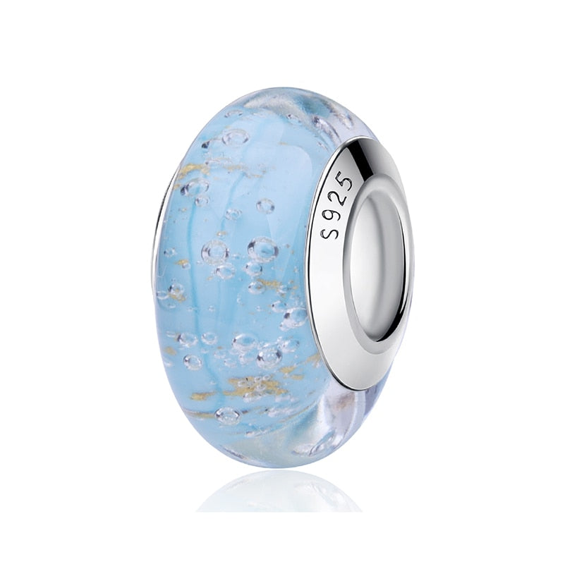 2023 New Original 100% 925 Sterling Silver Glass Bead Wood Stone Murano Flower Charms Fit Pandora Bracelet DIY Women Jewelry - LSM078