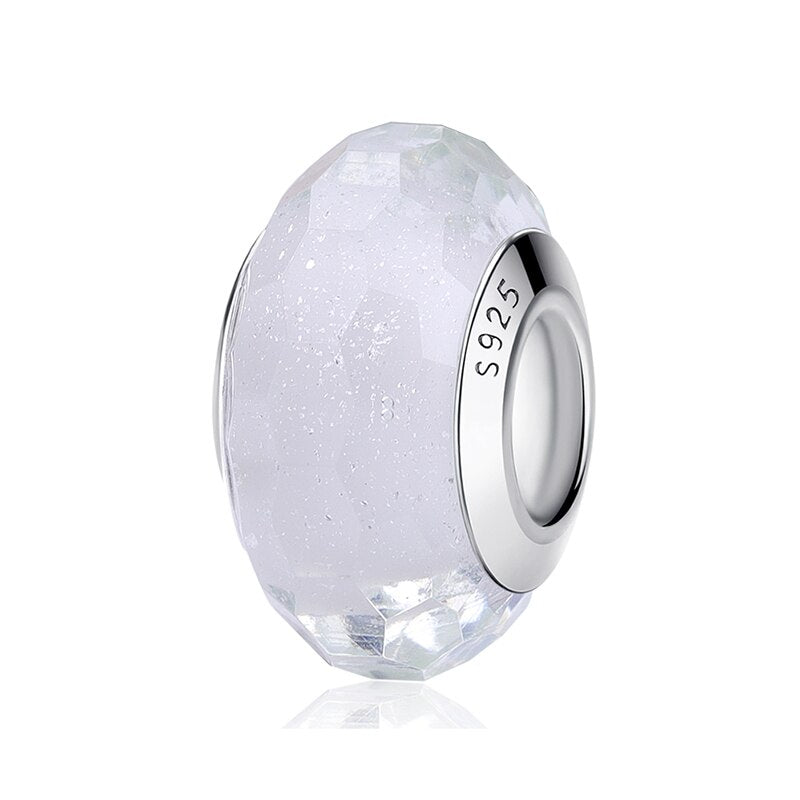 2023 New Original 100% 925 Sterling Silver Glass Bead Wood Stone Murano Flower Charms Fit Pandora Bracelet DIY Women Jewelry - LSM027