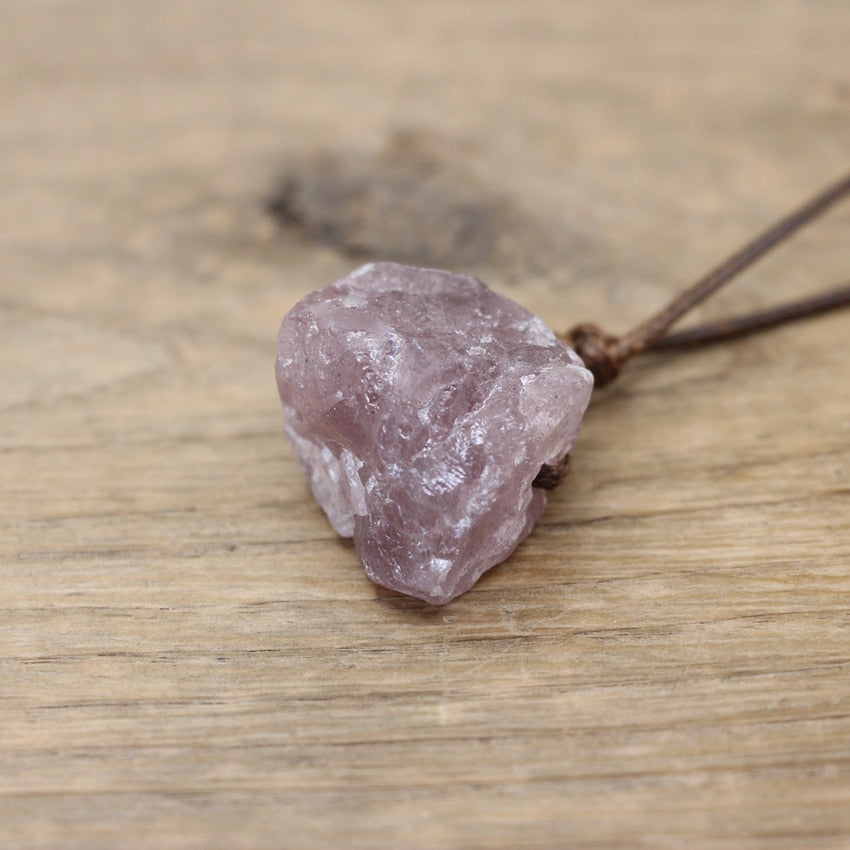 Healing Reiki Raw Stone Mineral Pendants Necklace,Natural Crystal Fluorite Rose Quartzs Tourmaline Agates Apatite Jewelry,QC3014 - Strawberry Quartz