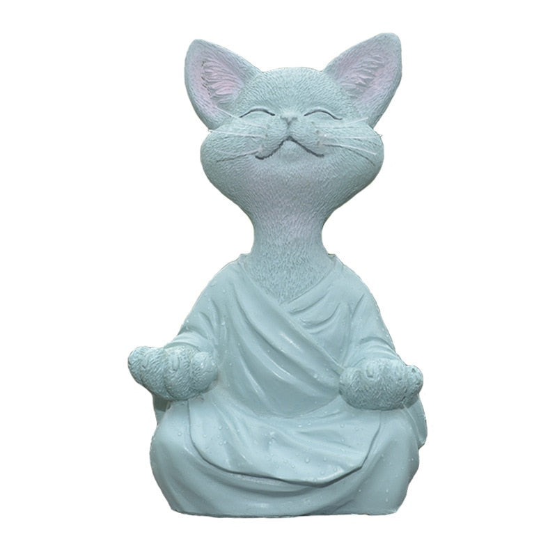 Whimsical Black Buddha Cat Figurine Meditation Yoga Collectible Happy Cat Decor Art Sculptures Outdoor Garden Statues Figurines - White