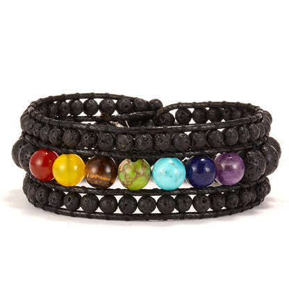 New Fashion Mixed Color Natural Stone Bracelet For Women Men Chakra Heart Wrap Leather Chain Bracelet&Bangle Charm Jewelry - BR18Y0557 / Adjustable