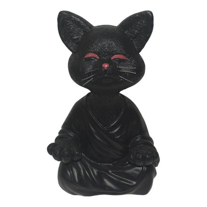 Whimsical Black Buddha Cat Figurine Meditation Yoga Collectible Happy Cat Decor Art Sculptures Outdoor Garden Statues Figurines - Black
