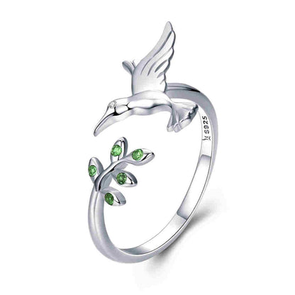 WOSTU Authentic 925 Sterling Silver Hummingbird & Leaves Ring For Women Nature Style S925 Silver Jewelry Gift CQR323 - Default Title