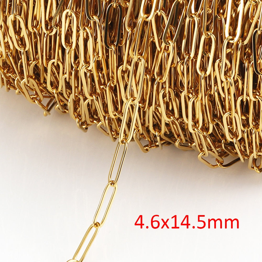 No Fade 2Meters Stainless Steel Chains for Jewelry Making DIY Necklace Bracelet Accessories Gold Chain Lips Beads Beaded Chain - A-Gold 4.6x14.5mm