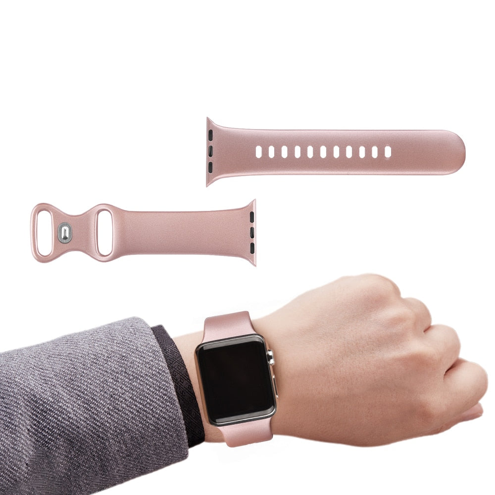 Silicone Bracelet Band For Apple Watch Strap 8 7 6 5 4 3 2 SE 42MM 38MM 44MM 40MM Strap For iWatch 41MM 45MM Smart Watch correa - Rose Gold / 38mm 40mm 41mm - Rose Gold / 42mm 44mm 45mm