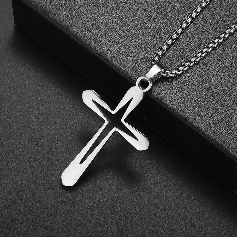 Saint St. Benedict Jesus Cross Pendant Necklace Men and Women Religious Christian Catholic Amulet Stainless Steel Jewelry - AL19038-Silver