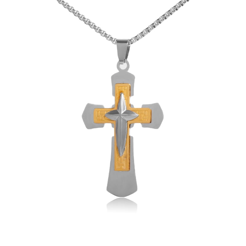 Saint St. Benedict Jesus Cross Pendant Necklace Men and Women Religious Christian Catholic Amulet Stainless Steel Jewelry - AL20055-Gold
