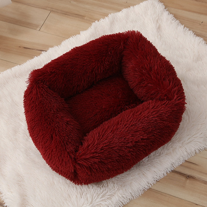 Comfortable Dog Bed Sleeping Pad Soft Cat Bed Square Pillow Bed Fluffy Plush Puppy Cushion Pet Supplies - Red wine / XXL 85x75cm