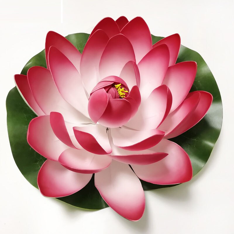 10/17/28/40/60cm Lotus Artificial Flower Floating Fake Lotus Plant Lifelike Water Lily Micro Landscape for Pond Garden Decor - 40cm red