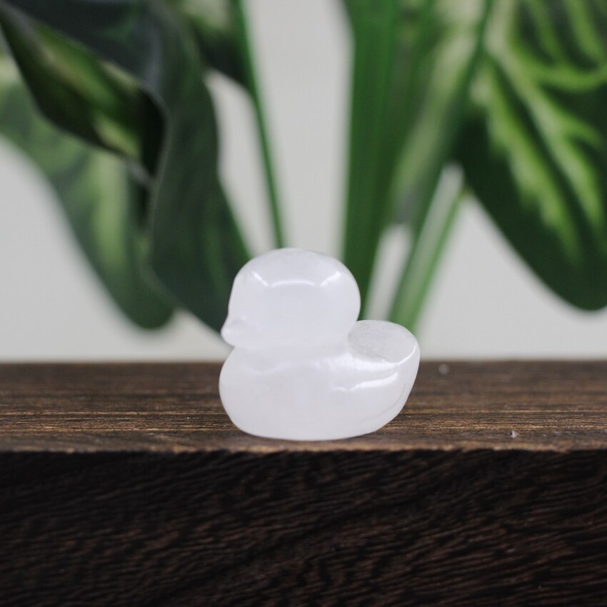 1.2 Inch Cute Duck Statue Crafts Home Decor Reiki Healing Crystal Carved Gemstone Figurine Opalite Quartz Small Animal Kid Gifts - White Crystal