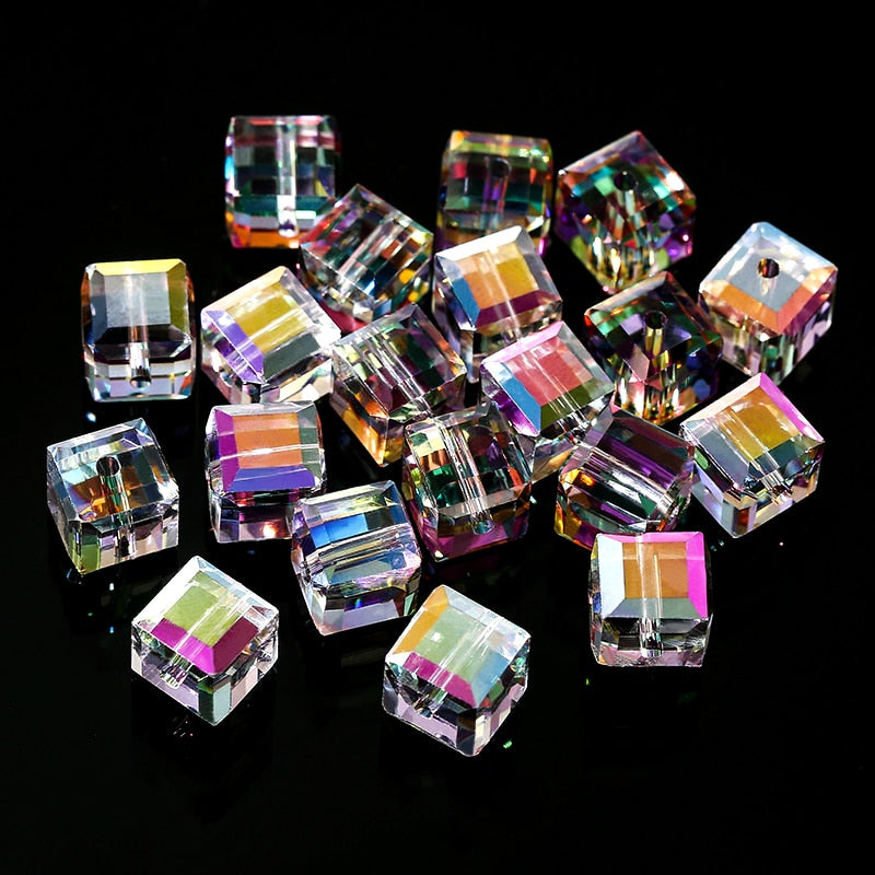 50/100PCS 4/6/8mm Crystal Beads AB Colorful Cube Austria Beads for Jewelry Making Glass Beads DIY Bracelet Earrings Necklace