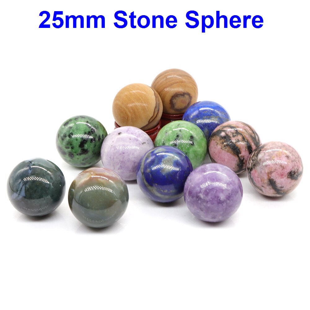 10PCS/ Set Mix Natural Stones Animal Statue Healing Crystal Plant Figurine Gemstone Carved Angel Wicca Craft Decor Wholesale Lot - Stone Sphere 25 MM