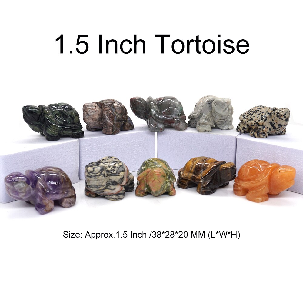 10PCS/ Set Mix Natural Stones Animal Statue Healing Crystal Plant Figurine Gemstone Carved Angel Wicca Craft Decor Wholesale Lot - Tortoise 1.5 IN