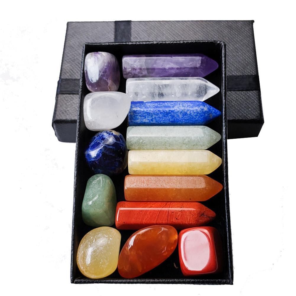 14PCS/Set Natural Stone Crystal Gemstone Chakras Healing Stone Quartz Mineral Ornaments Home Decoration Gifts Box for Children