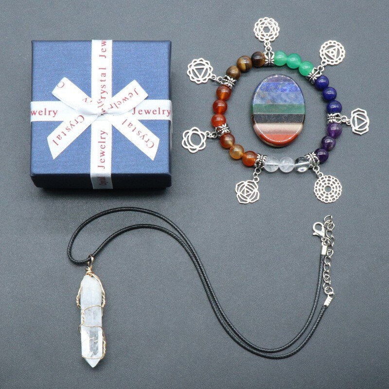 Chakra Yoga Reiki Stone Set for Healing Meditation Natural Crystal Stones Quartz Gemstones Necklace Collection Home Decor Craft - 16-3Pcs