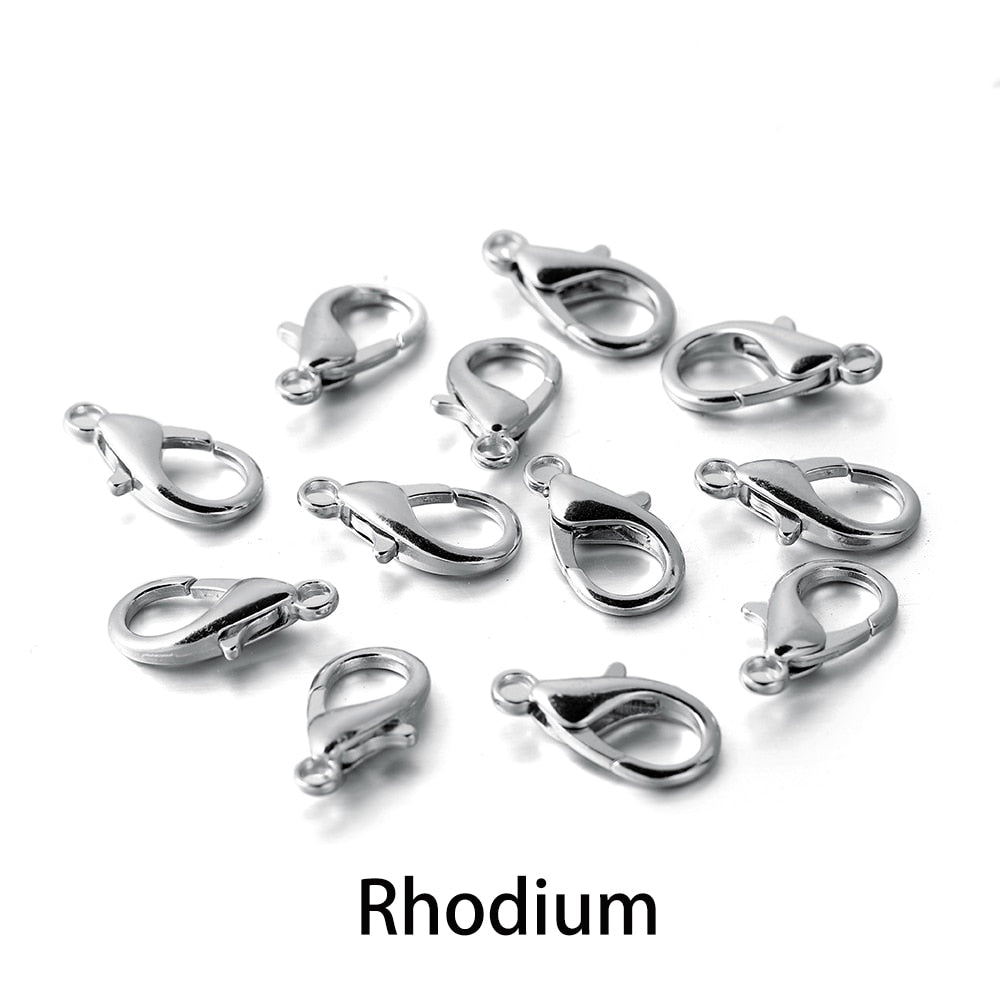 100pcs/lot Metal Lobster Clasps for Bracelets Necklaces Hooks Chain Closure Accessories for  DIY Jewelry Making Findings - Rhodium / 10x5mm 100pcs - Rhodium / 12x6mm 100pcs - Rhodium / 14x7mm 100pcs - Rhodium / 16x9mm 100pcs - Rhodium / 18x10mm 100pcs