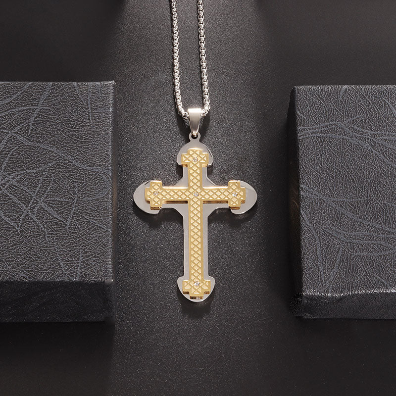 Saint St. Benedict Jesus Cross Pendant Necklace Men and Women Religious Christian Catholic Amulet Stainless Steel Jewelry - AL20074-Gold