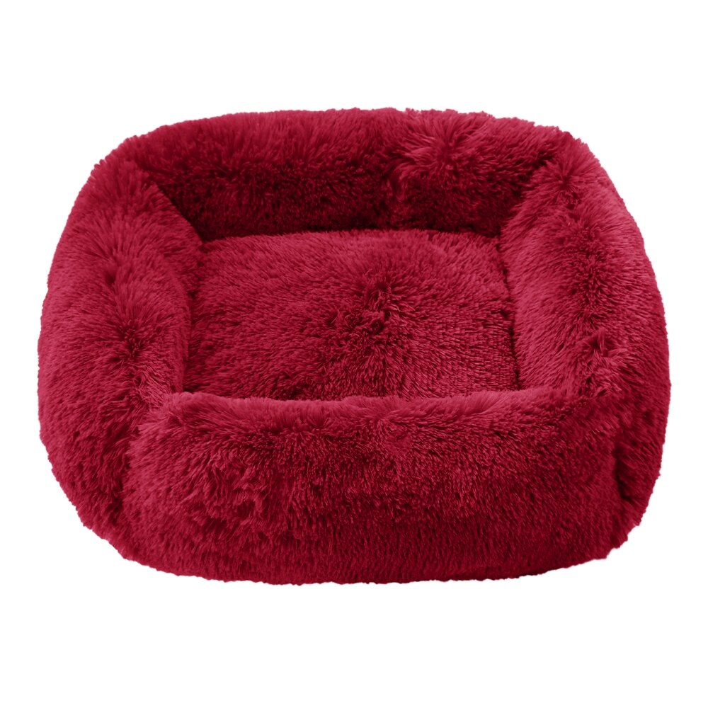 Comfortable Dog Bed Sleeping Pad Soft Cat Bed Square Pillow Bed Fluffy Plush Puppy Cushion Pet Supplies - Red / L 65x55cm
