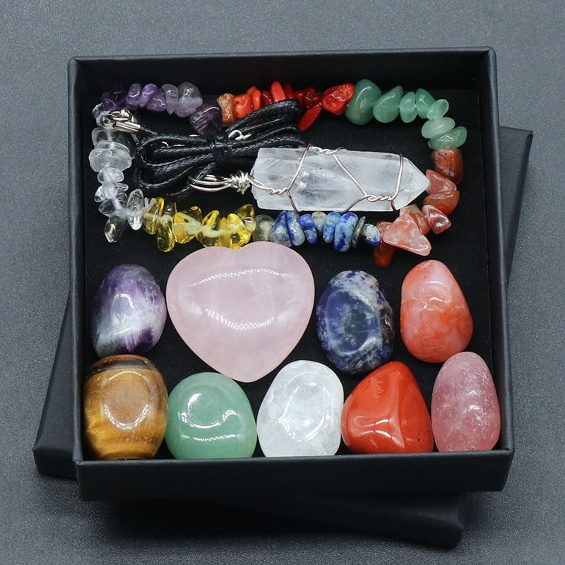 Chakra Yoga Reiki Stone Set for Healing Meditation Natural Crystal Stones Quartz Gemstones Necklace Collection Home Decor Craft - 5-11Pcs