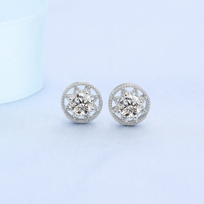 925 Sterling Silver Jewelry Women Fashion Cute Tiny Clear Crystal CZ Stud Earrings Gift for Girls Teens Lady - ED039