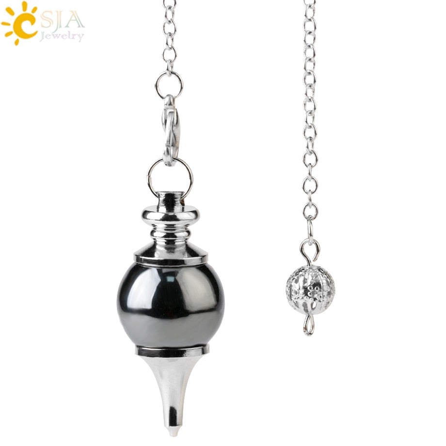 CSJA Natural Gem Stone Pendulum for Divination Dowsing Esoterisme 7 Chakra Crystals Pendulums Tree of Life Necklace Pendant G905 - Hematite Pendule / China - Hematite Pendule / France