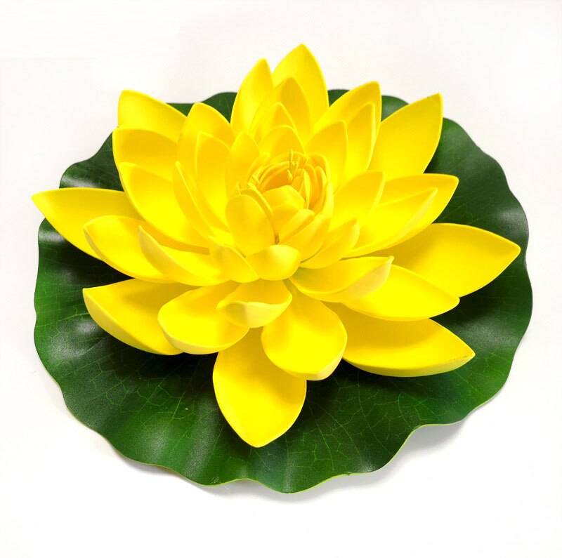 10/17/28/40/60cm Lotus Artificial Flower Floating Fake Lotus Plant Lifelike Water Lily Micro Landscape for Pond Garden Decor - 28cm yellow