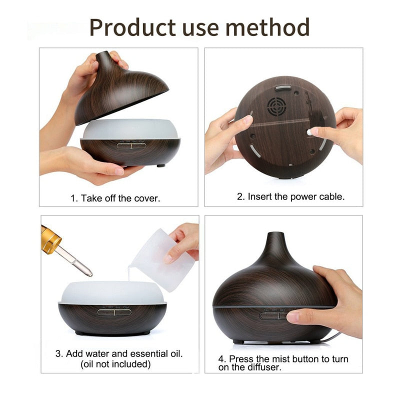 550ML Electric Aroma Diffuser Essential Oil Diffuser Air Humidifier Ultrasonic Remote Control Color LED Lamp Mist Maker Car Home