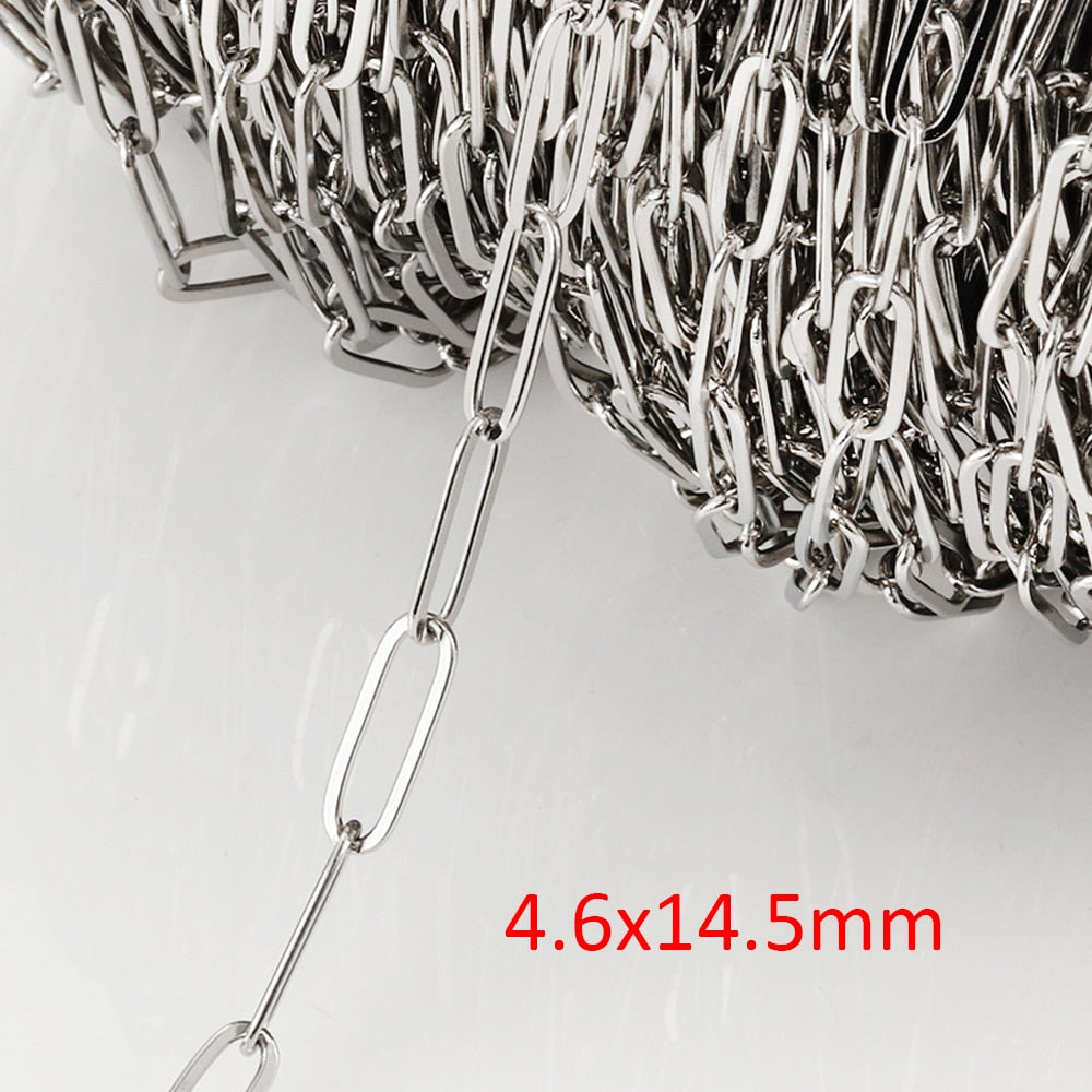 No Fade 2Meters Stainless Steel Chains for Jewelry Making DIY Necklace Bracelet Accessories Gold Chain Lips Beads Beaded Chain - A-Steel 4.6x14.5mm